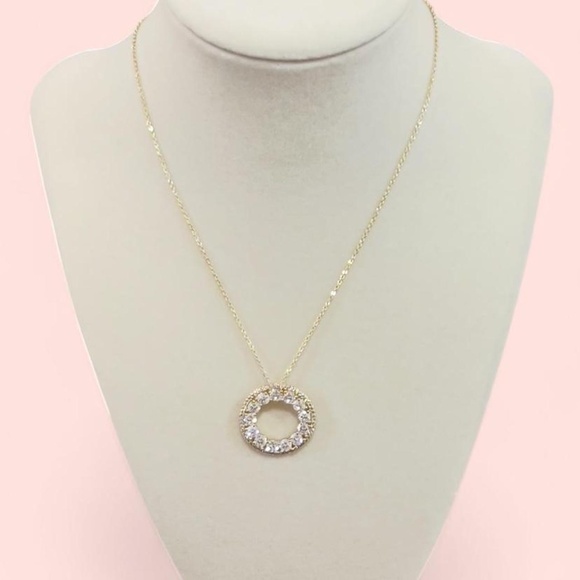 NWOT - 18K Gold Plated Crystal Circle Pendant Necklace - Picture 1 of 3
